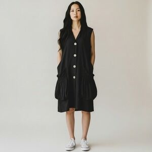 JONES & CO Black Linen Blend Sleeveless Dress Women Sz 1X Lagenlook Travel Comfy